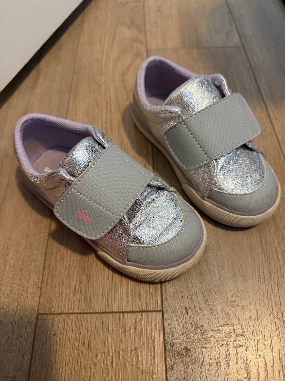 See Kai Run Girls Silver Glitter Sneakers with Lilac Accents